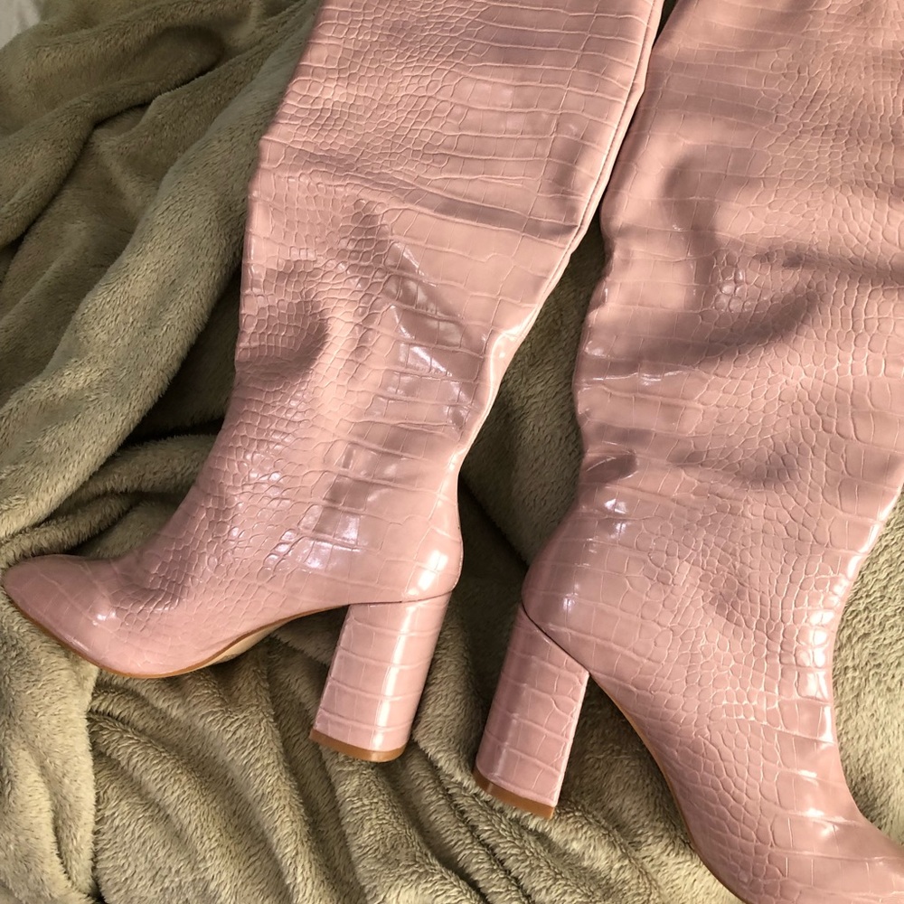 Misguided  pinkish Croc-style tall boots